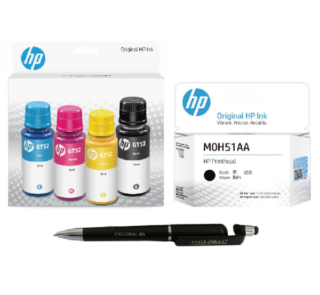 HP GT52 CMY / GT53 Blk Ink Bottle Combo (Pack of 4) 7K3W9AA + Black Printhead MOH51AA : Genuine