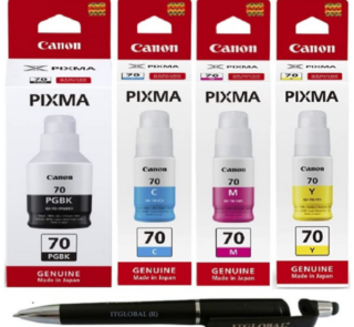 Canon GI-70 Black Cyan Yellow Magenta Ink Bottle (Set of 4) GI 70 : Genuine