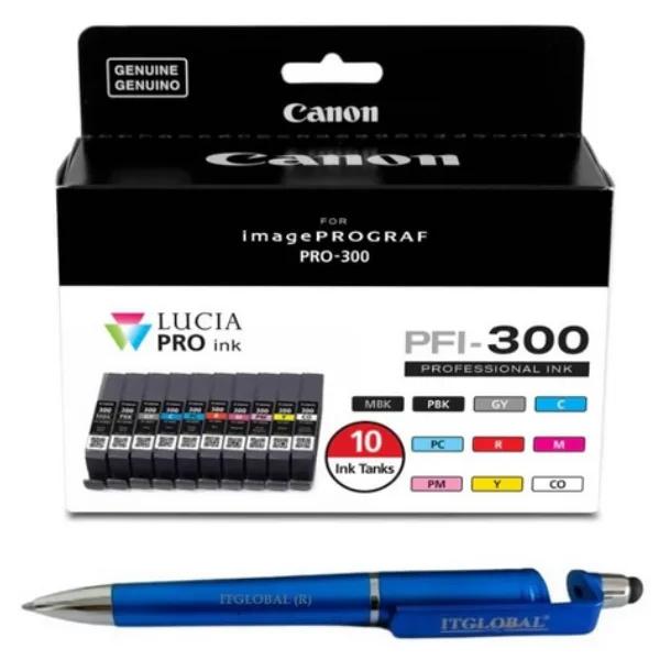 1 Canon PFI-300 Ink Cartridges Full Set (CO/C/GR/M/MBK/PBK/PC/PM/R/Y) For Canon PIXMA PRO-300 PFI300