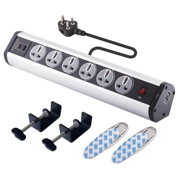 MX Power Console 6 Amp 6 Universal Rotatable Sockets with 95W PD Charging Port Extension Board - Desk Clamp Mount - Master Switch For Home Office Exhibition School - 3 Pin Power Cord 1.5mtr MX-4208 ITGLOBAL