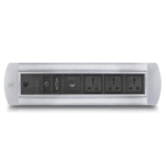 MX Manual Pop Up Box / Cable Cubby with 3 Universal Power Socket + 2 USB CHARGER (A + C 18W PD) + 1 HDMI (4K) + 1 RJ-45 (CAT-6) + 1 AUX (3.5MM) Cable Manager SILVER MX-7001