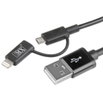 MX USB A Male 2.0 To Micro USB + 8 Pin Lightning Sync Charging Cord MX-3630