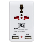 MX Dual USB Charger With Universal 2 Pin & 3 Pin / 2 Way Pin Multiplug Socket / Power Adapter 10a | Safety Shutter With Two USB Ports MX-3646