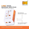 MX 3 Pin Surge Protector Traveler Universal Socket Plug (Type D) Worldwide Travel Adaptor Multiplug Conversion Plug Socket Connector 3 In 1 MX-3216A - Image 5