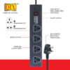 MX Power Strip With 12 Universal Socket Single Master Switch (3 Pin 4 Way Outlet & 2 Pin 8 Way Outlets) Power Cord- Spike Guard Extension Board MX-3510 - Image 6