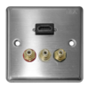 MX Stainless Steel Wall Plate 3 RCA Female + 1 HDMI Female 86mm X 86mm MX-4011