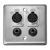 MX Stainless Steel Wall Plate 2 Way XLR Female Type + 2 Phono (6.35 Mm) Stereo Socket 86mm X 86mm MX-4010