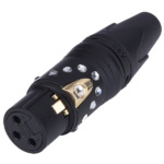 MX XLR 3 Pin Microphone Extension Female Connector with Crystal Design (Gold-Plated Pins & Knob Black Shell) MX-2992