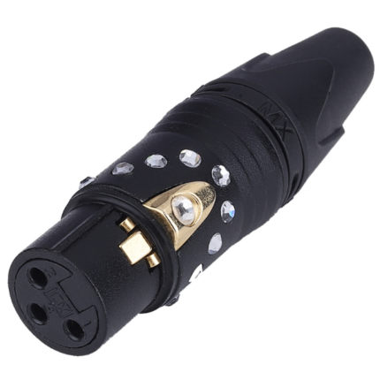 MX XLR 3 Pin Microphone Extension Female Connector with Crystal Design (Gold-Plated Pins & Knob Black Shell) MX-2992