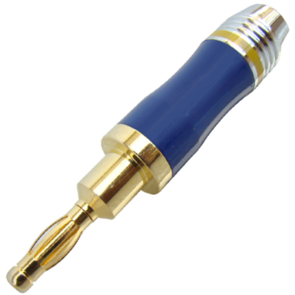 MX 4mm Banana Male Connector in Blue and Pale Chrome with Metal Cap for 6mm Cable MX-2896