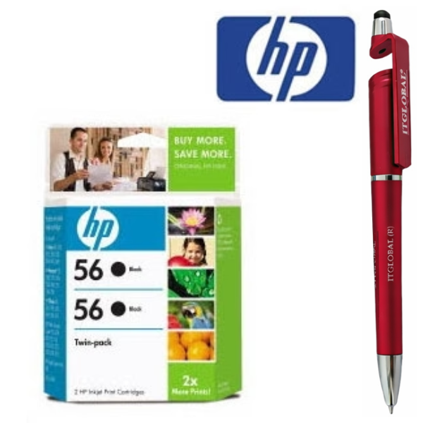56 twin HP 56 Black Original Ink Cartridge CC620AA Twin Pack Genuine itglobal