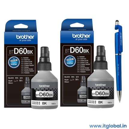 Brother BTD60BK Original Black Ink Bottle - Pack of 2 ITGlobal