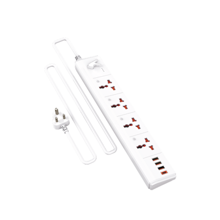 Fingers PowerStation -4S3U1C Power Strip with 4 Universal Sockets + 3 USB-A Ports + 1 Type-C Port