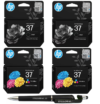 HP 37 Black Twin & Tri-color Twin Original Ink Cartridge Pack of 4 7FP45AA 7FP44AA Genuine itglobal