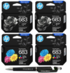 HP 683 Black Twin & Tri-color Twin Original Ink Advantage Cartridge Pack of 4 7FP39ZA 7FP38ZA Genuine