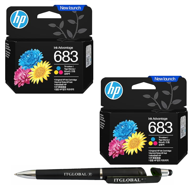 683 colour -2 new HP 683 Tri-color Original Ink Advantage Cartridge Pack of 2 7FP38ZA Genuine 683 Colour ITGLOBAL