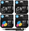 HP 807 Black Twin & Tri-color Twin Original Ink Cartridge Pack of 4 7FP21ZZ 7FP20ZZ Genuine