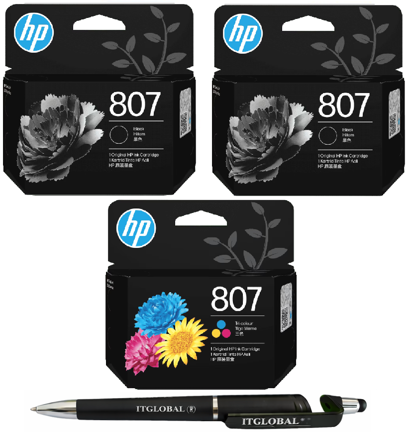 807 col -3 new HP 807 Black Twin & Tri-color Original Ink Cartridge Pack of 3 7FP21ZZ 7FP20ZZ Genuine itglobal