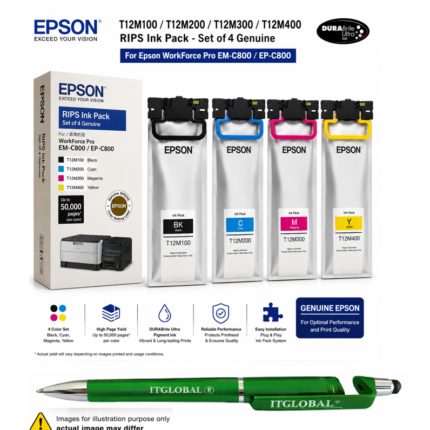 Epson RIPS EM-C800 Ink T12M100 200 300 400 -Set of 4 Genuine For Epson WorkForce Pro EM-C800 EP-C800 EM C800 EP C800 ITGLOBAL