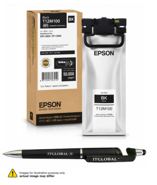 t12m1 -new Epson RIPS EM-C800 Ink T12M100 Black Genuine For Epson WorkForce Pro EM-C800 EP-C800 EM C800 EP C800 itglobal