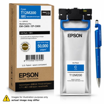 Epson RIPS EM-C800 Ink T12M200 Cyan Genuine For Epson WorkForce Pro EM-C800 EP-C800 EM C800 EP C800