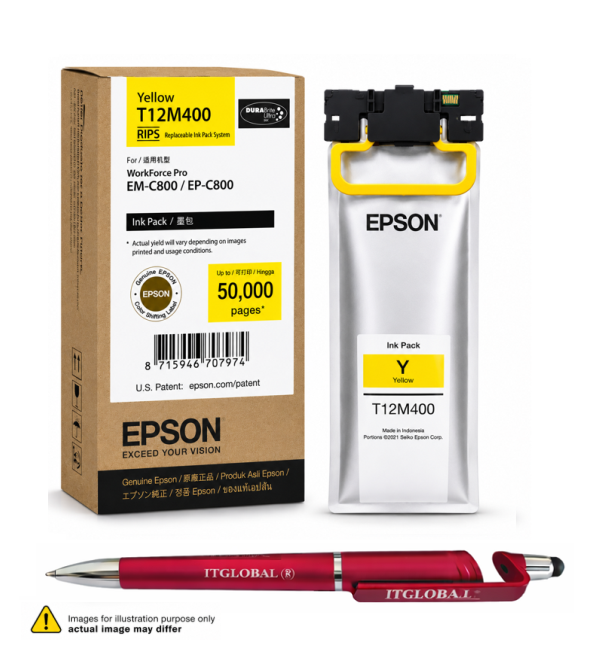 tm4 new Epson RIPS EM-C800 Ink T12M400 Yellow Genuine For Epson WorkForce Pro EM-C800 EP-C800 EM C800 EP C800 itglobal