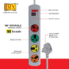 MX 180 Rotatable 4 Universal Socket Power Strip Master Switch Fuse LED Indicator Spike Guard Extension Board MX-3469 - Image 4