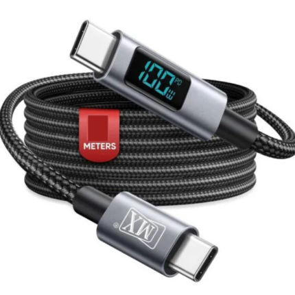 MX 100W USB C to USB C Fast Charging Cable With LED Display 5A Type C to Type C Fast Charging Nylon Braided Cable 480 Mbps Data Transfer Tangle-Free Cable MX-4269 Premium Cables