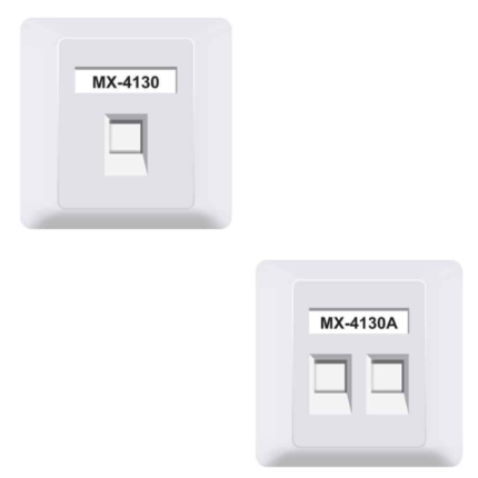 MX RJ 45 Face Plate With Shutter 86 X 86 MM With UTP CAT-6 Keystone Jack 90 Degree MX-4130 MX-4130A