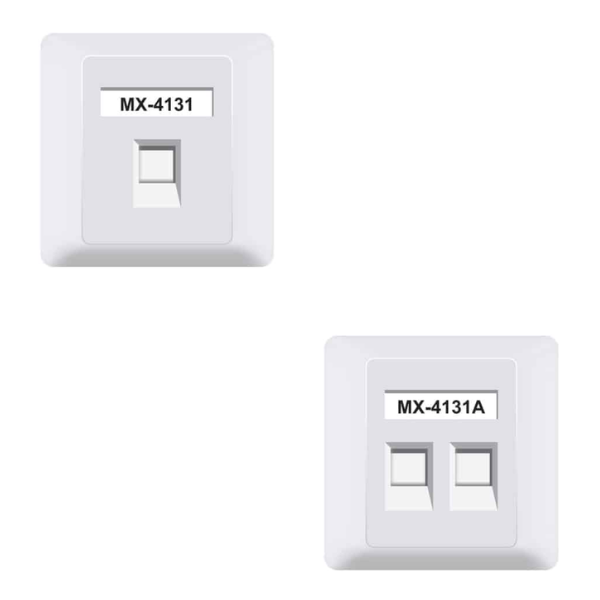 4131-4131A MX RJ45 Faceplate With Shutter 86 X 86 MM With UTP CAT6 Keystone Jack 180 Degree MX-4131 MX-4131A - Image 1