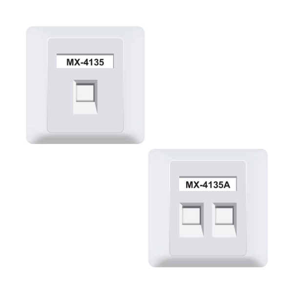 4135-4135A MX Face Plate With Shutter 86 X 86 MM With UTP CAT-6A Keystone Jack 90 Degree MX-4135 MX-4135A - Image 1