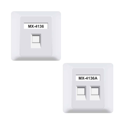 MX Face Plate With Shutter 86 X 86 MM With UTP CAT-6A Keystone Jack 180 Degree Tool Less MX-4136 MX-4136A