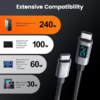 MX 240W Type C to Type C Fast Charging Cable With LED Display Nylon Braided Tangle Free Fast Charging & Data Cable 5A 480 Mbps MX-4270 Premium Cables - Image 2
