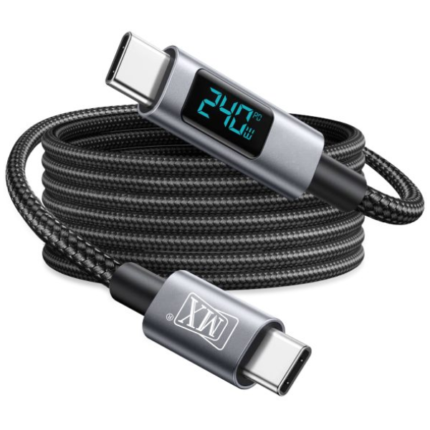MX 240W Type C to Type C Fast Charging Cable With LED Display Nylon Braided Tangle Free Fast Charging & Data Cable 5A 480 Mbps MX-4270 Premium Cables
