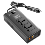 MX 200W Car Power Inverter 6-in-1 Car Laptop Charger With Dual AC Sockets 20W Type-C PD 36W USB Ports Voltage Display ON/OFF Switch Multi-Protection12V to 220V Car Adapter MX-4274