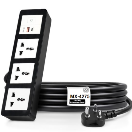 MX Power Strip With Universal 3 Pin Socket & Flush Switch 35W USB A+C Fast Charging ISI Marked Cord MX-4275 Series