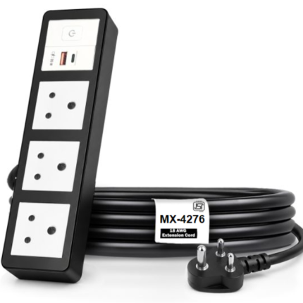 MX Power Strip With Indian Standard 3 Pin Socket 6 Amp & Flush Switch 35W USB A+C Fast Charging ISI Marked Cord MX-4276 Series