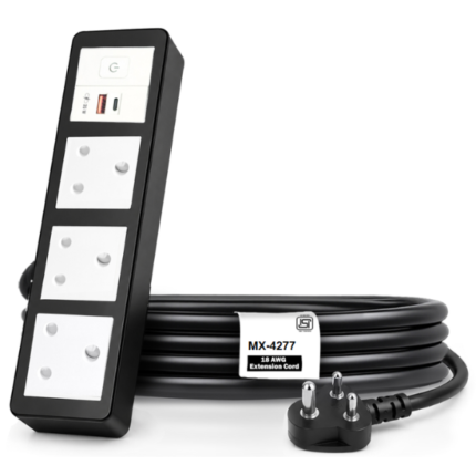 MX Power Strip With Indian Standard 3 Pin Socket 16 Amp & Flush Switch 35W USB A+C Fast Charging ISI Marked Cord MX-4277 Series