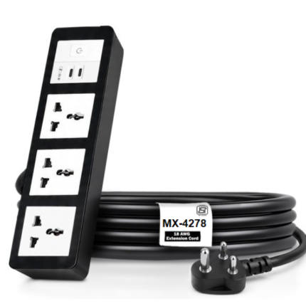 MX Power Strip With Universal 3 Pin Socket & Flush Switch 35W USB C+C Fast Charging ISI Marked Cord MX-4278 Series