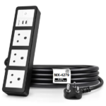 MX Power Strip With Indian Standard 3 Pin Socket 6 Amp & Flush Switch 35W USB C+C Fast Charging ISI Marked Cord MX-4279 Series