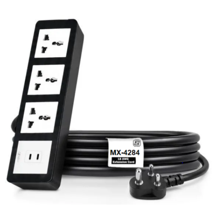 MX Power Strip With Universal 3 Pin Socket 45W USB C+C PD Fast Charging ISI Marked Cord MX-4284 Series