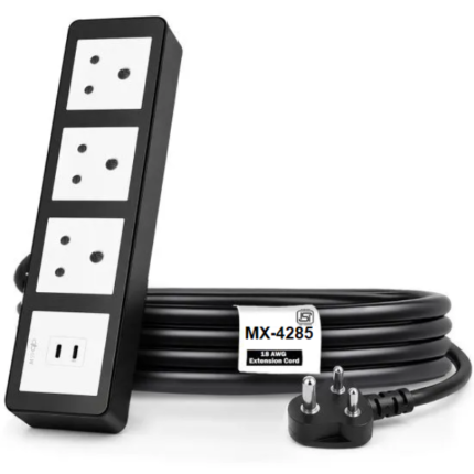 MX Power Strip With Indian Standard 3 Pin Socket 6 Amps 45W USB C+C PD Fast Charging ISI Marked Cord MX-4285 Series
