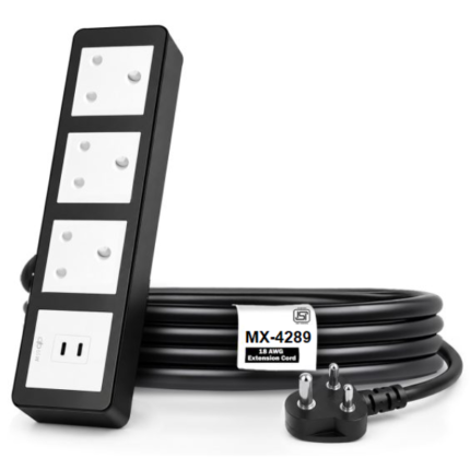 MX Power Strip With Indian Standard 3 Pin Socket 16 Amps 65W USB C+C PD Fast Charging ISI Marked Cord MX-4289 Series