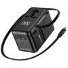 MX GaN 100W Universal Travel Adapter With Retractable 54cm USB-C Cable 3 USB-C Ports & 1 A Port 1 Universal Socket 6-in-1 Fast Charging International Adapter Type A/C/G/I Output 200+ Countries MX-4291