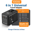 MX GaN 100W Universal Travel Adapter With Retractable 54cm USB-C Cable 3 USB-C Ports & 1 A Port 1 Universal Socket 6-in-1 Fast Charging International Adapter Type A/C/G/I Output 200+ Countries MX-4291 - Image 2