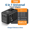 MX GaN 70W Universal Travel Adapter With Retractable 54cm USB-C Cable 3 USB-C Ports & 1 A Port 1 Universal Socket 6-in-1 Fast Charging International Adapter Type A/C/G/I Output 200+ Countries MX-4290 - Image 2