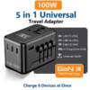 MX GaN 100W Universal Travel Adapter With 3 USB-C Ports & 1 USB-A Port 5-in-1 International Power Adapter for Worldwide Travel With Auto-Resetting Fuse Type D/A/C/G/I Output 200+Countries MX-4292 - Image 2
