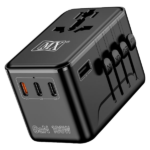 MX GaN 100W Universal Travel Adapter With 3 USB-C Ports & 1 USB-A Port 5-in-1 International Power Adapter for Worldwide Travel With Auto-Resetting Fuse Type D/A/C/G/I Output 200+Countries MX-4292