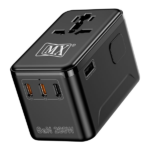 MX GaN 200W Universal Travel Adapter With 3 USB-C & 1 USB-A Port AC Outlet 5-in-1 International Power Adapter for Worldwide Travel Type A/C/G/I Plugs 200+ Countries Fast Charging Adapter MX-4293