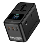 MX 200W GaN Universal Travel Adapter Smart LCD Display Fast Charging Station Multi Device Charger USB-C PD 100W International Plug Adapter for 200+ Countries MacBook iPhone Samsung & Laptop MX-4296